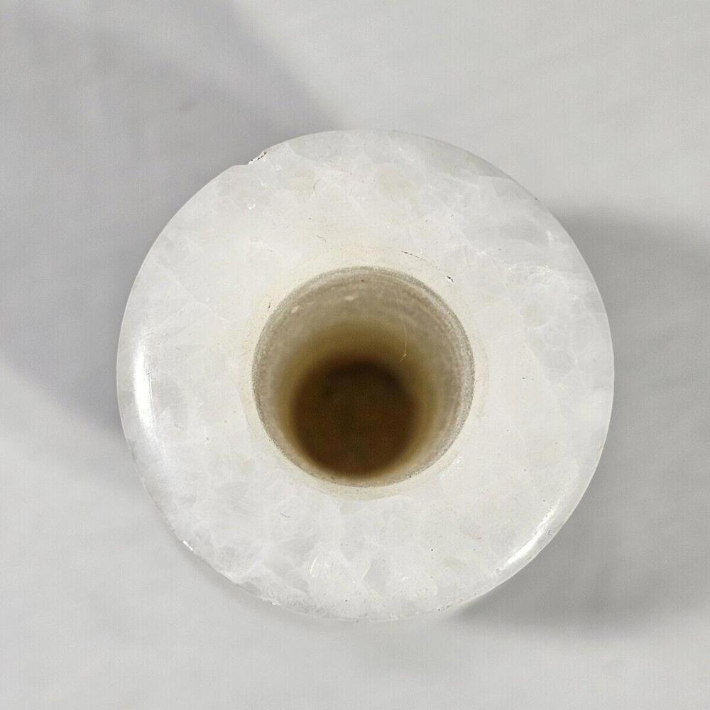 Vintage 1960s Hand Carved White & Cream Colored Alabaster Stone 8" Bud Vase - Picture 5 of 11
